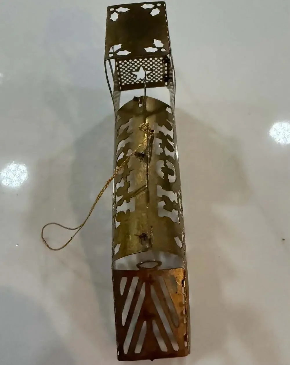Vintage 1983 Gold-Tone Brass Filigree Train Locomotive Christmas Ornament